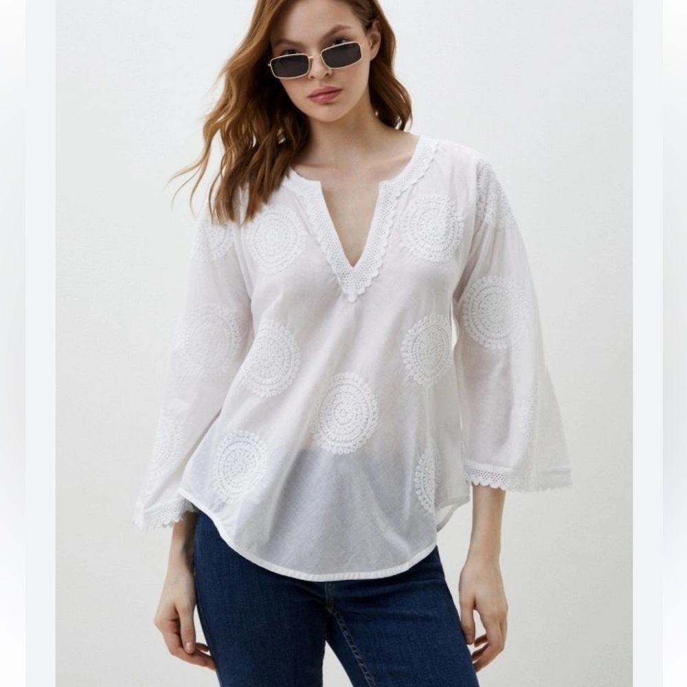 Artisanal Popover Top white long sleeve shirt boho size small
long sleeve shirt